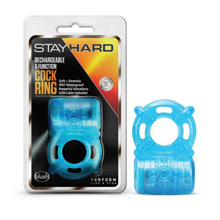 Stay Hard Rechargeable 5 Function Vibrating Cockring Blue-0