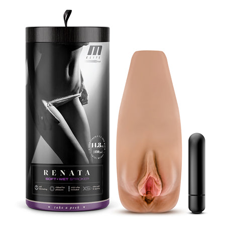 M Elite Soft + Wet Renata Vagina Stroker with Bullet Vibrator Tan-0